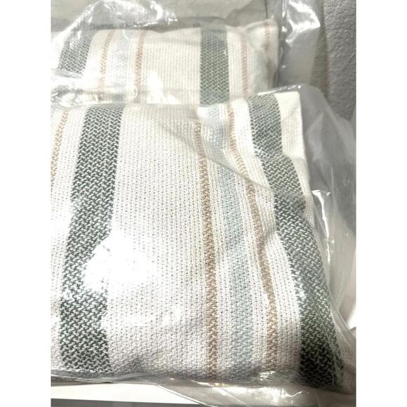 Room Essentials Throw Pillows Set Of 2, Blue/White/Tan Stripped Pillows 12"x18" - Picture 2 of 6